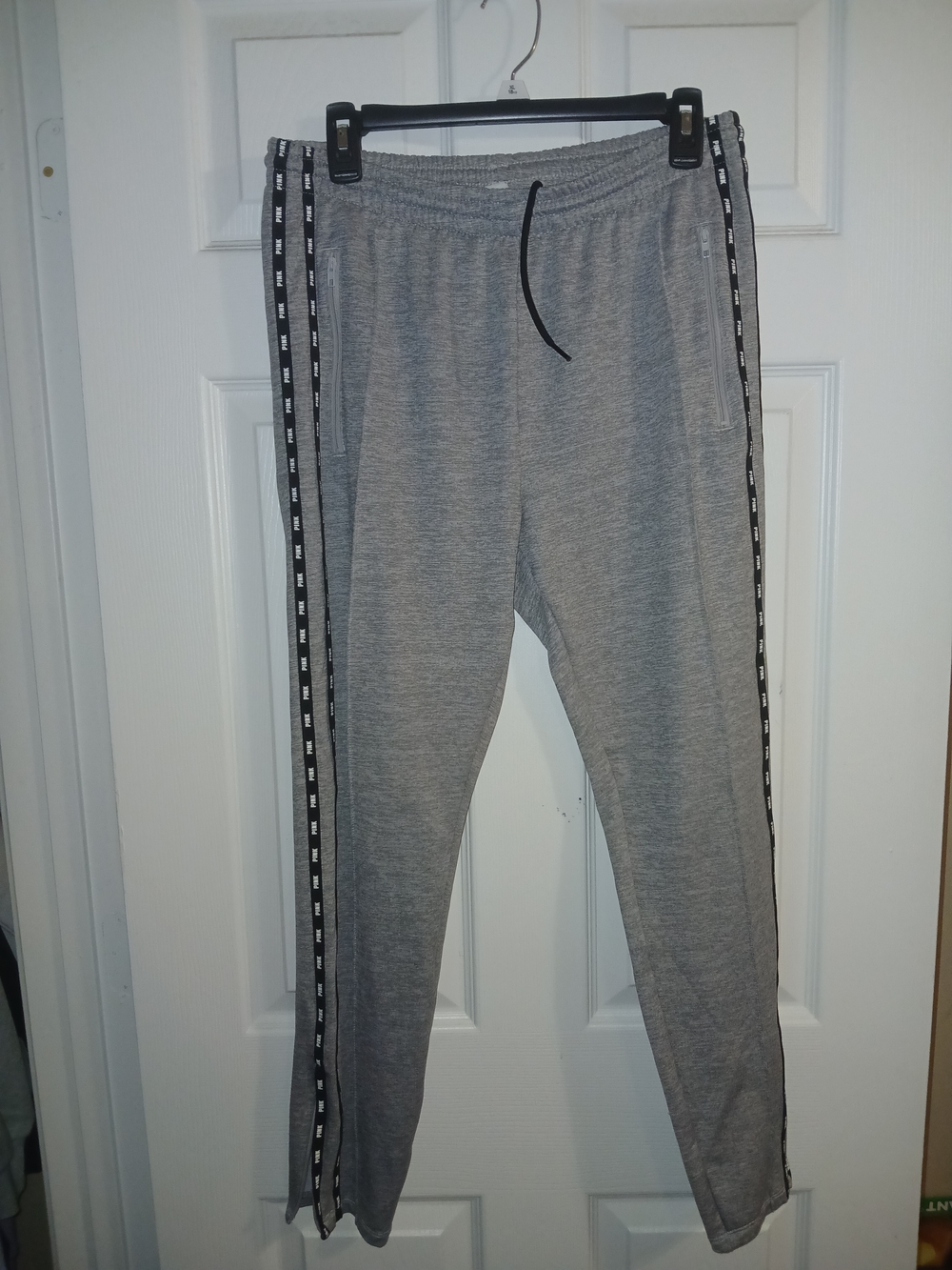 PINK Victoria's Secret Light Gray Jogger Pants with Black Side Tape